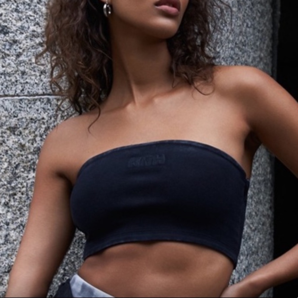 Kith chain stitch embroidered bandeau crop top